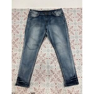 Chic Denim Womens Size 16 Medium Wash Skinny Jeans Split Hem Stretch Blue